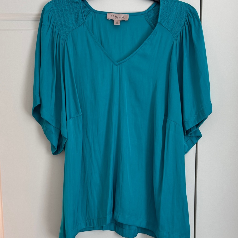 Philosophy Teal V-Neck Blouse with Short Sleeves